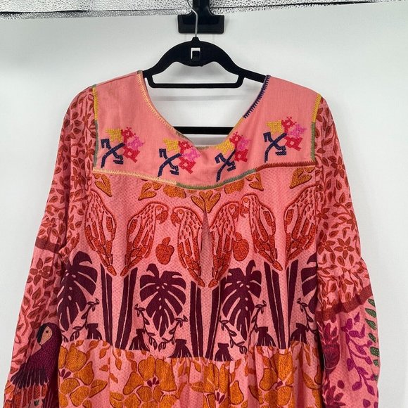 Farm Rio Womens Dress XL Ainika Print Macaws Maxi Dress Puff Sleeve Tassel Tie - Picture 14 of 16